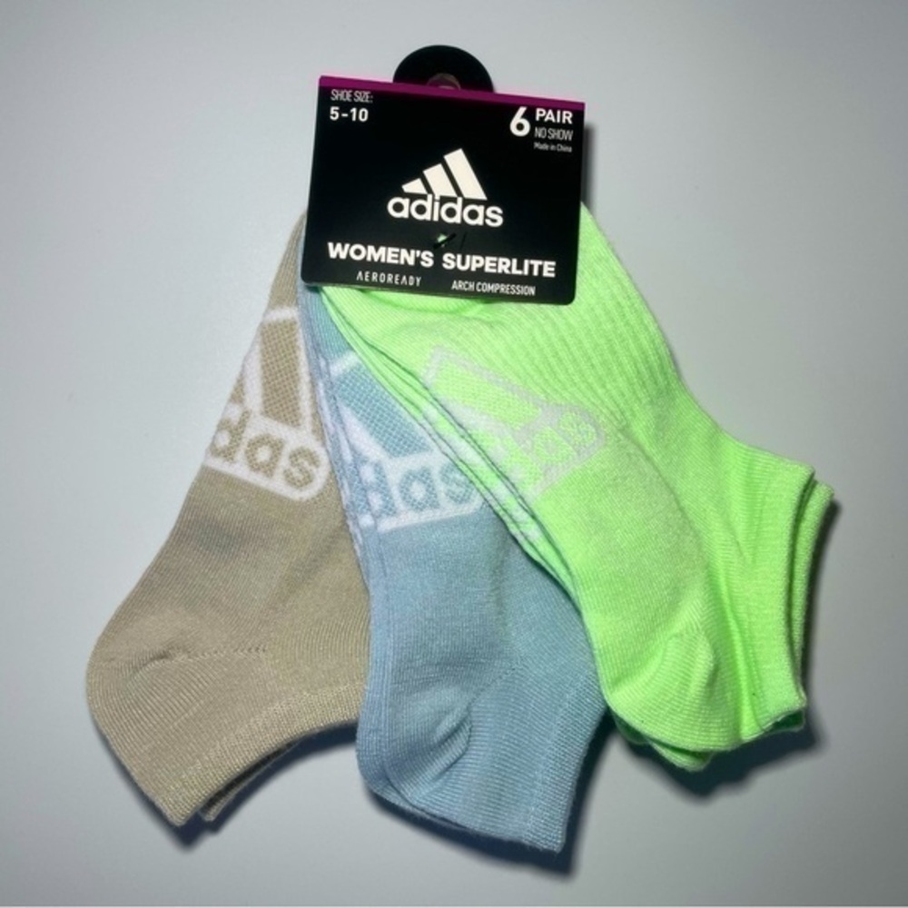 Adidas women’s no show socks 6 pack green blue brown white size 5-10
